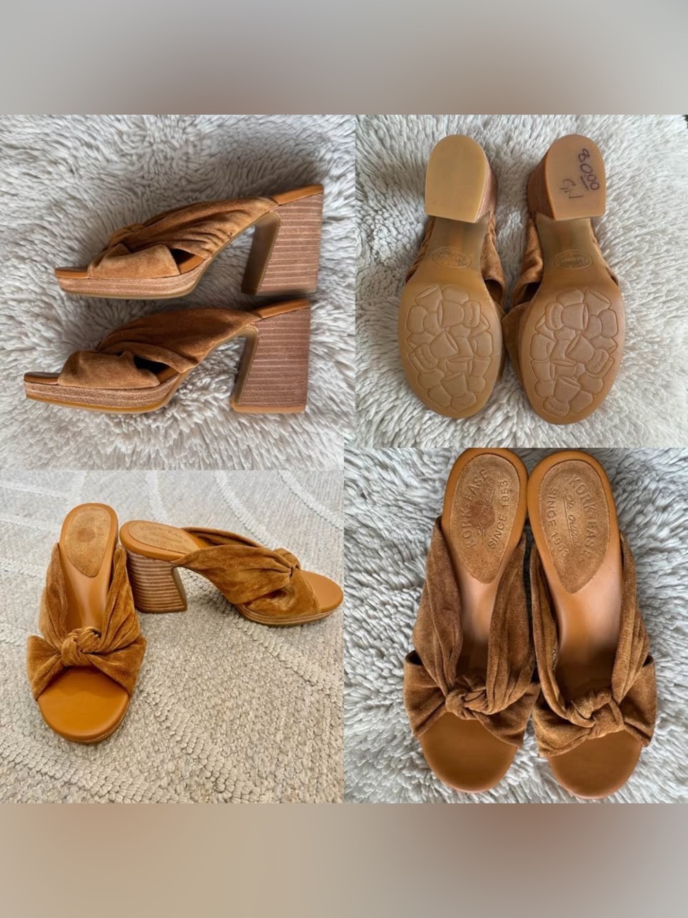 Kork-Ease Brown Suede Knotted Block Heel Mules - Picture 1 of 7
